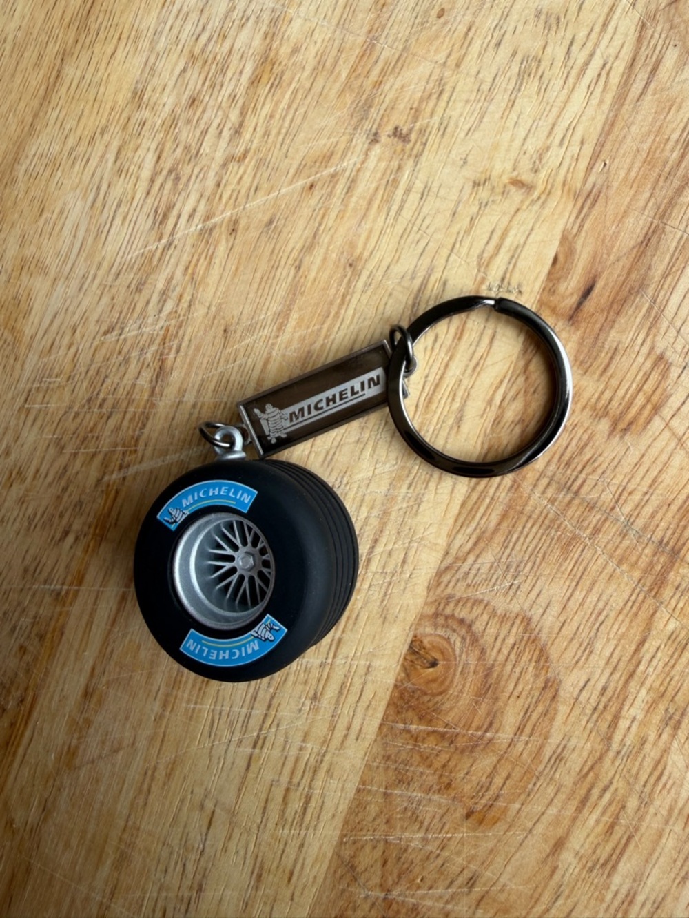MICHELIN Tire Keychain - Black with Blue Accents metal and rubber